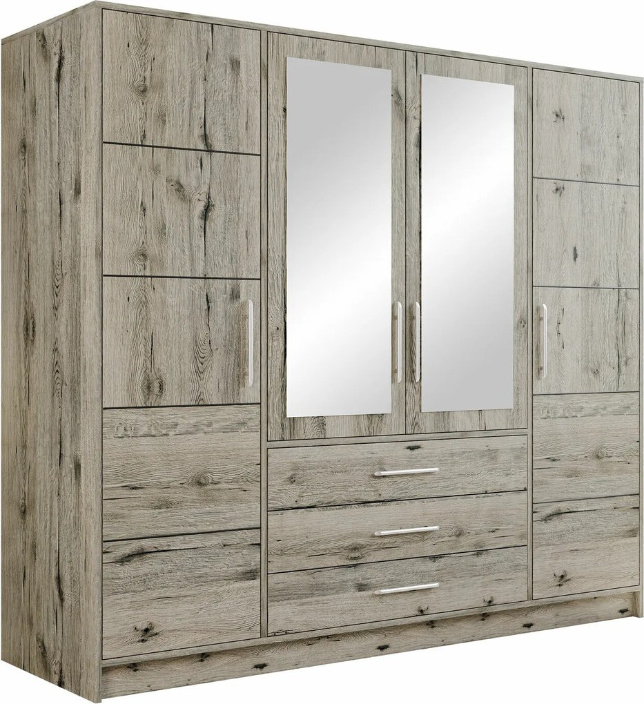 Kledingkast Dortivu, Wellington eik, Zilver, 200x196x58cm, 174 kg, Kledingkast deuren: Met scharnieren