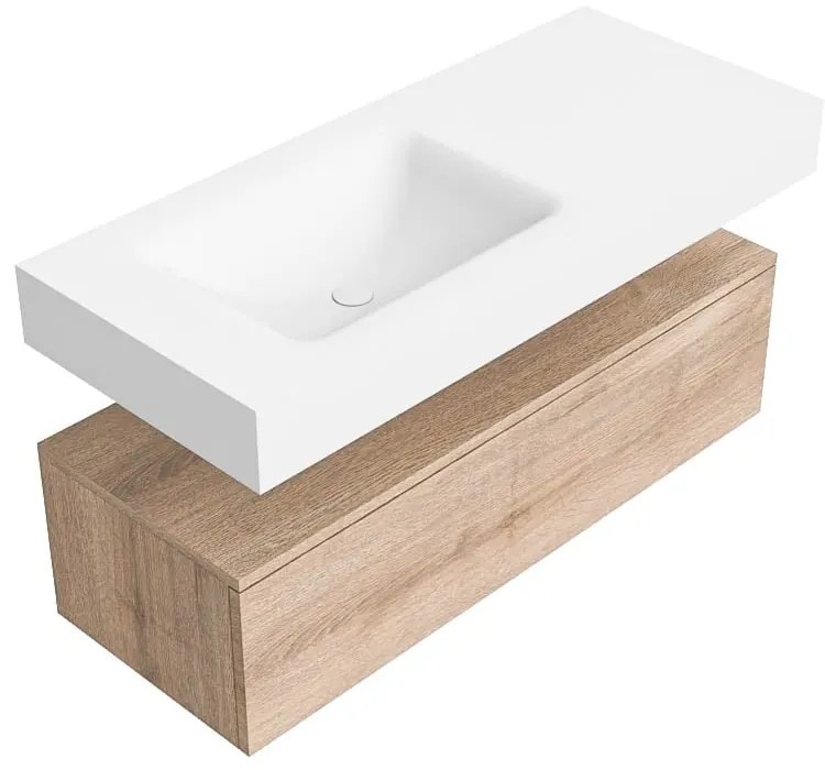 Zaro Alan badmeubel 110cm washed oak 1 lade met vrijhangende wastafel cloud links 1 kraangat talc