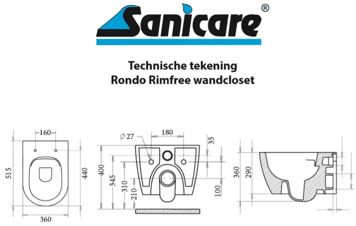 Sanicare Rondo randloos compact wandcloset