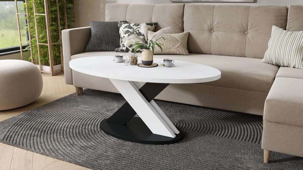 Mazzoni LOXA Wit / Zwart - OVALE SALONTAFEL 120x65 cm
