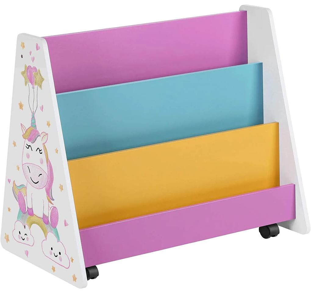 Nancy's Kinderboekenrek - Boekenorganizer - Op Wieltjes - Boekenkast Voor Kinderen - Kinderkamer - Wit Blauw Roze Geel Zwart - Krijtbord