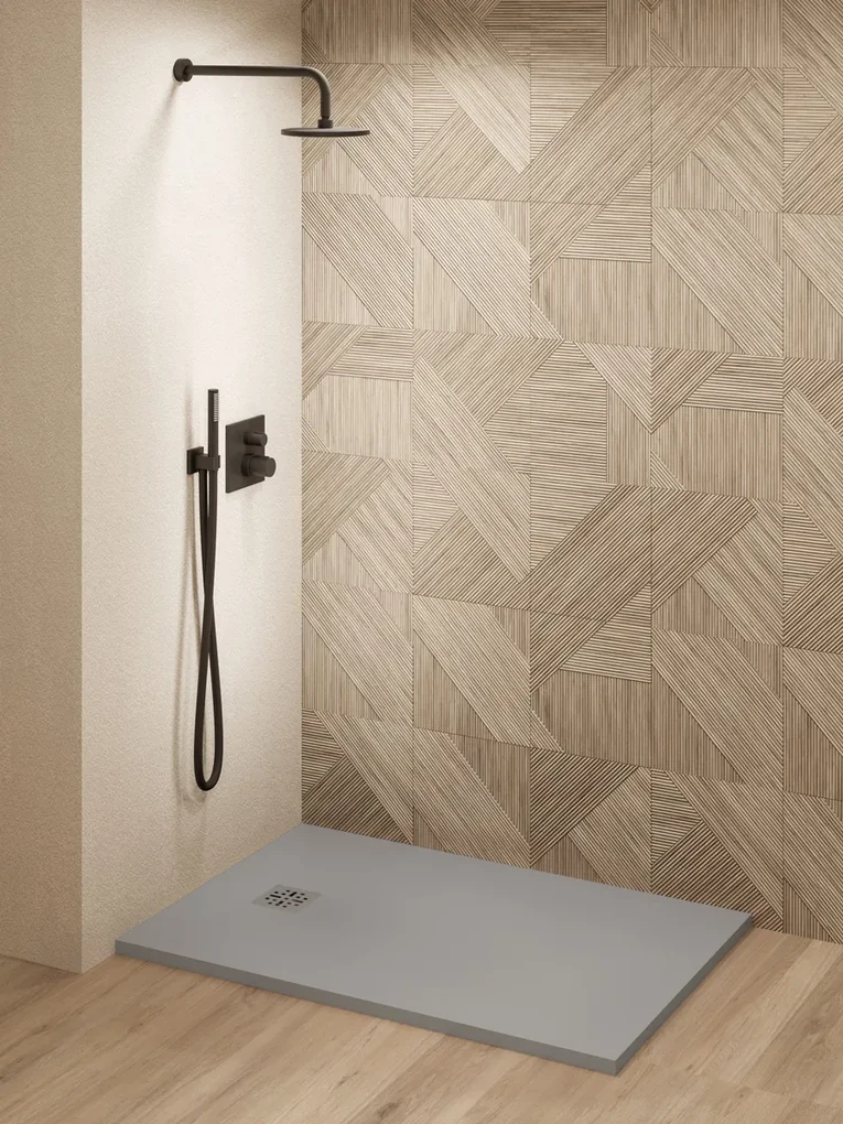 Saniclear Lino douchebak 120x90cm met stone finish lichtgrijs