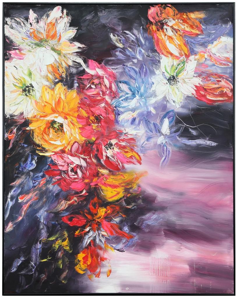Fine Asianliving Olieverf Schilderij 100% Handgeschilderd 3D met Reliëf Effect en Zwarte Omlijsting 120x150cm Kleurrijke Bloemen