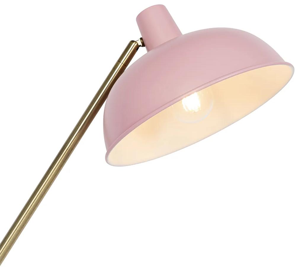 Retro vloerlamp roze met brons - Milou Retro E27 Binnenverlichting Lamp
