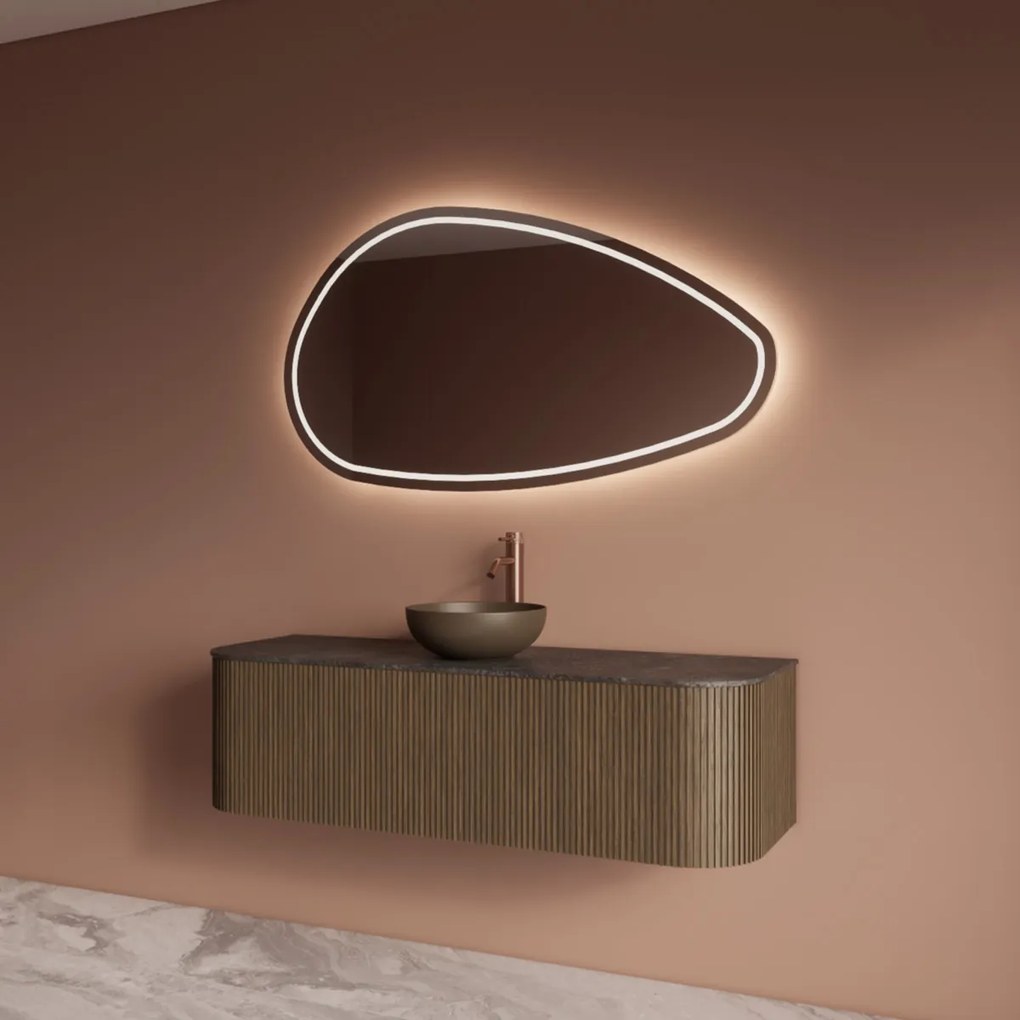 Gliss Design Alluro badmeubel ribbelfront met ronding links/rechts 140cm ash grey en zwart leisteen toppaneel