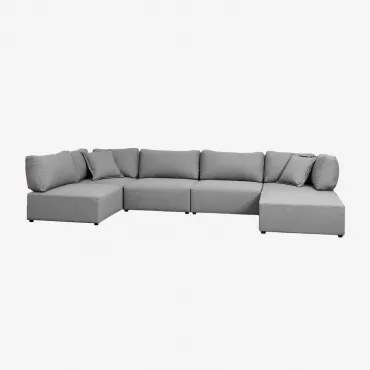 Modulaire 5-delige Hoekbank Met Kata Poef Stof Szary - Sklum