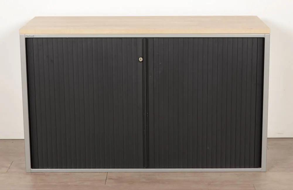Roldeurkast, aluminium/zwart, 74 x 120 cm, incl. 1 legbord, gladde lamel