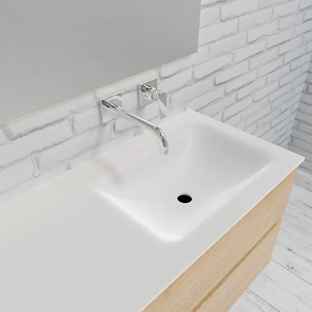 Zaro Valencia Solid Surface badmeubel 120cm licht eiken zonder kraangat spoelbak rechts met 2 lades