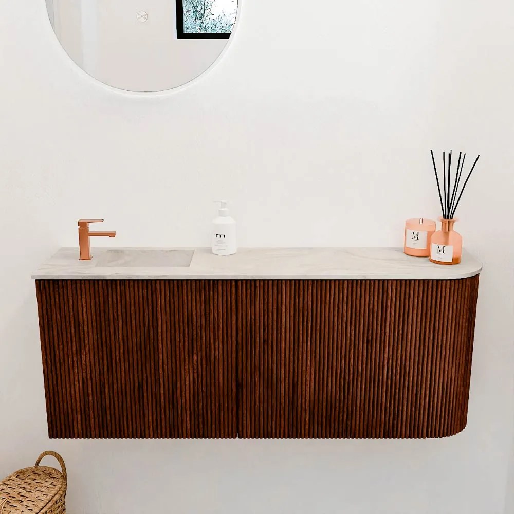 Mondiaz Joya DLux 100cm toiletmeubel ronding rechts ruby met wastafel faye links 1 kraangat ostra