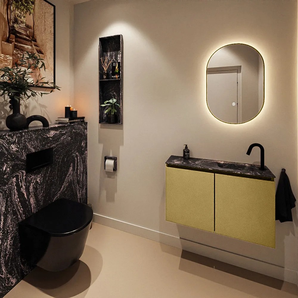 Mondiaz Ture DLux toiletmeubel 80cm oro met wastafel lava rechts met kraangat