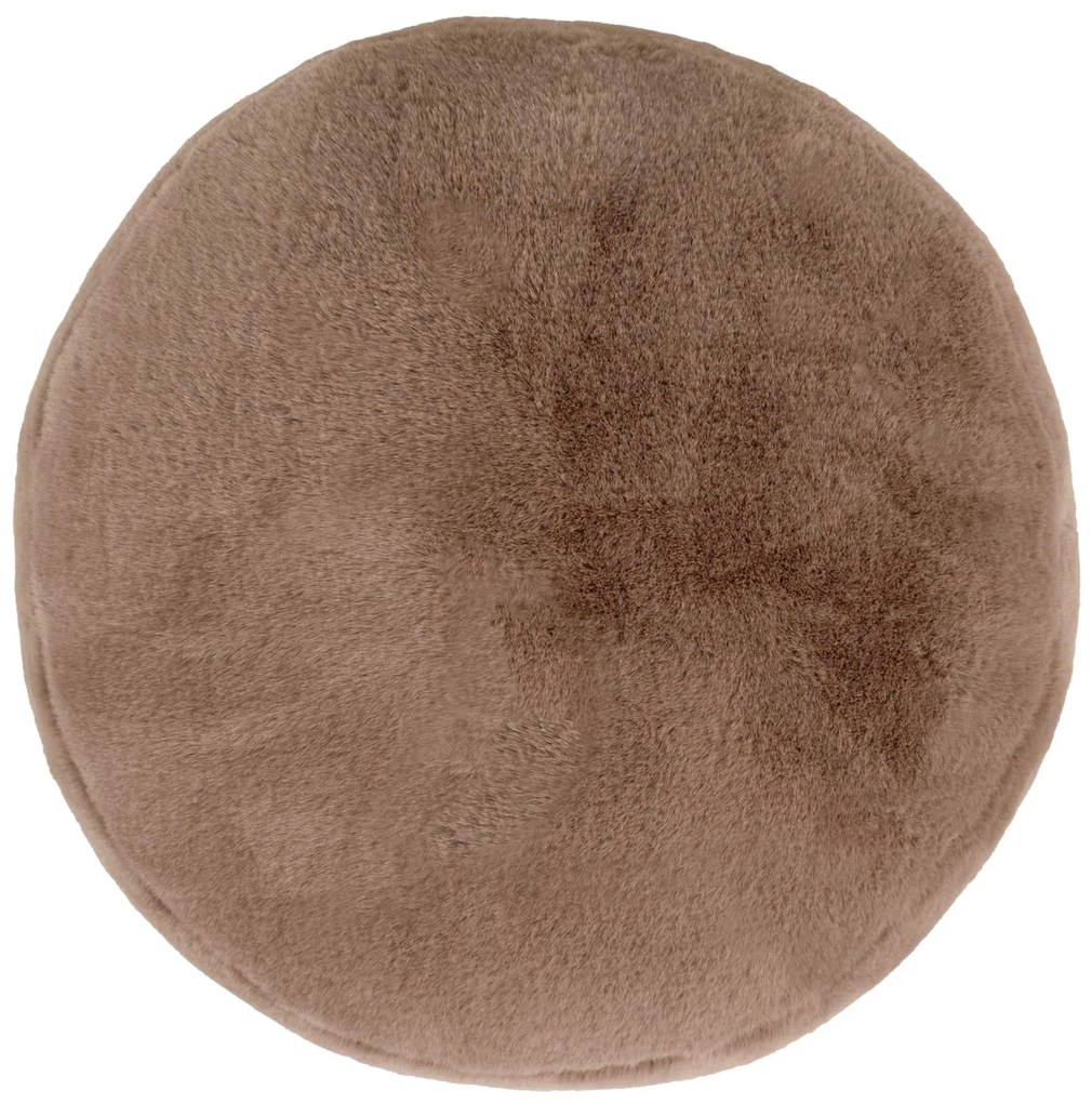 Icon Milano Rabbit Faux Fur Round Footstool Bean Bag, Mocha Brown