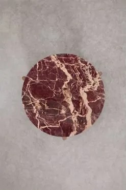 Nachtkastje Ø50 Cm Van Natuursteen En Mangohout Lavinia Rood Marmer Cherry Gold & Rustiek Mangohout - Sklum