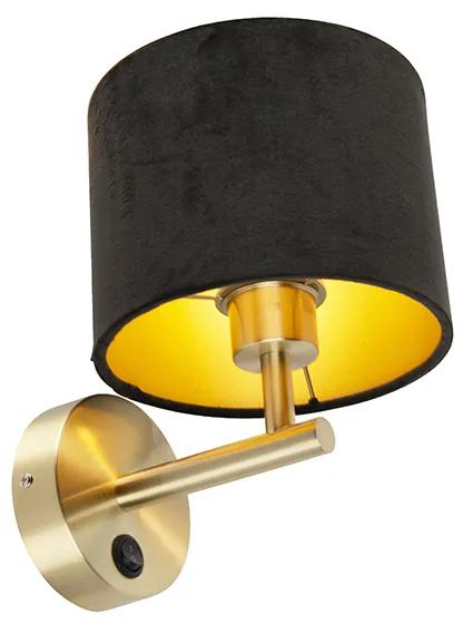 Klassieke wandlamp goud met zwarte velours kap - Combi Modern E27 rond Binnenverlichting Lamp