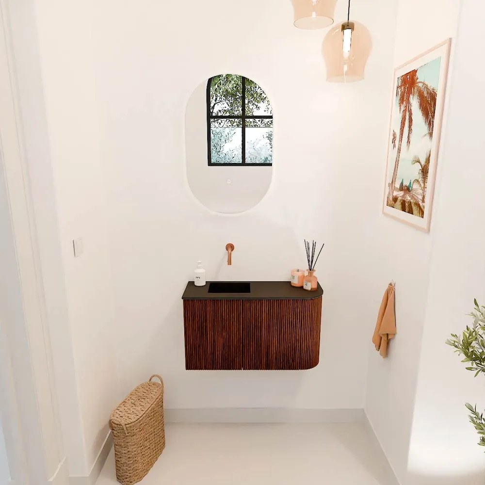 Mondiaz Joya 70cm toiletmeubel ronding rechts ruby met wastafel faye links zonder kraangat urban