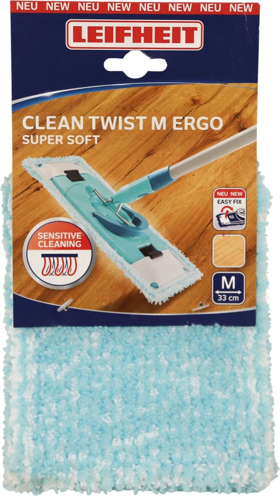Leifheit Clean Twist M Ergo SuperSoft Navulling– 33 cm – Vloerwisser Overtrek – Voor Parket&amp;Laminaat– Klittenband – Wasbaar
