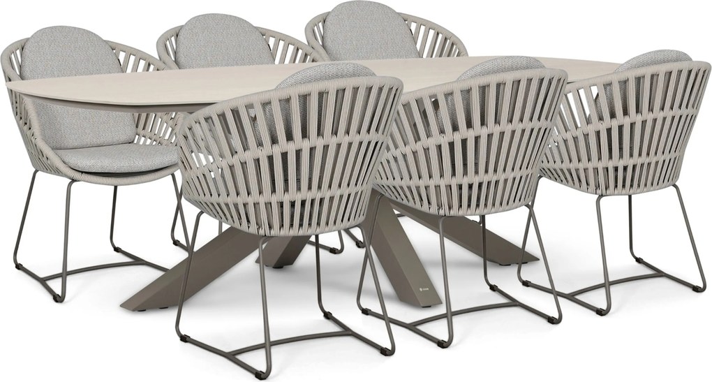 Tuinset 6 personen 240 cm Rope Taupe Santika Furniture Santika