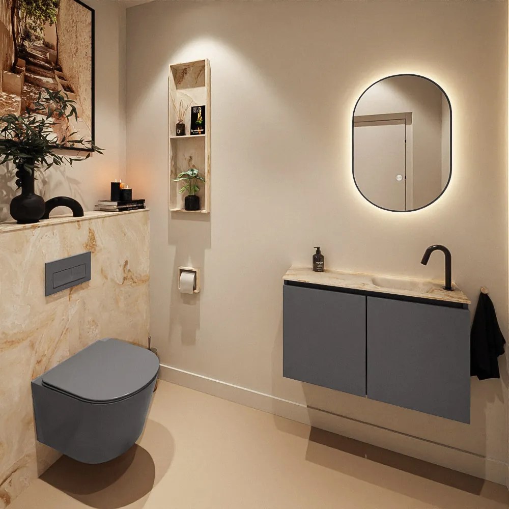 Mondiaz Ture DLux toiletmeubel 80cm dark grey met wastafel frappe rechts met kraangat