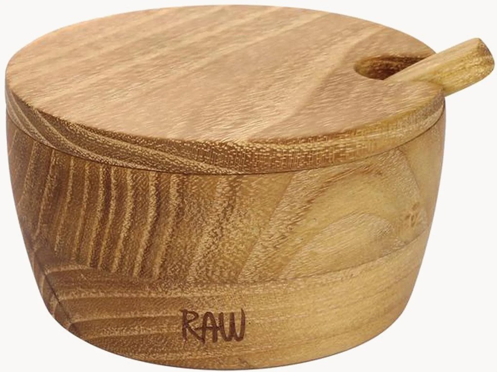 Zoutpotje RAW van teakhout met deksel en lepel, 6-delig