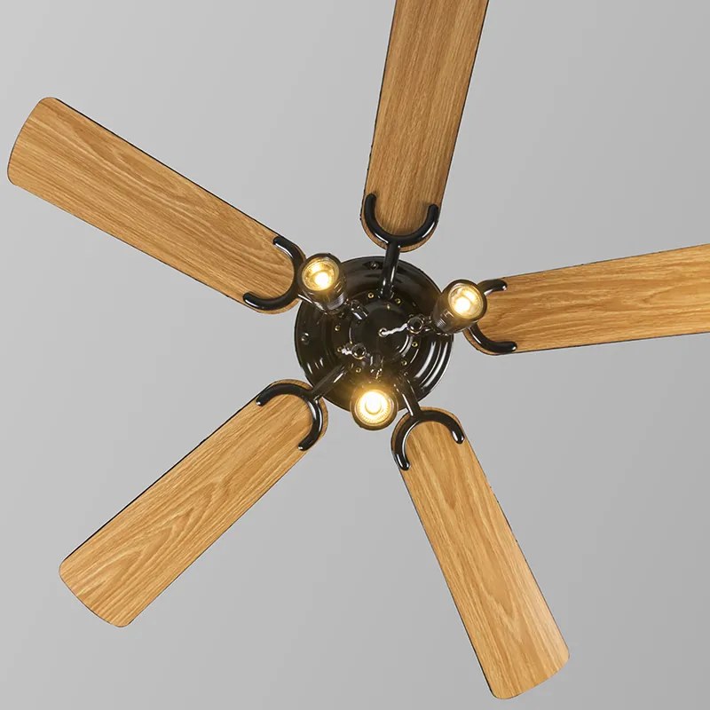 Plafondventilator zwart 110cm 3-lichts met trekschakelaar - Mistral