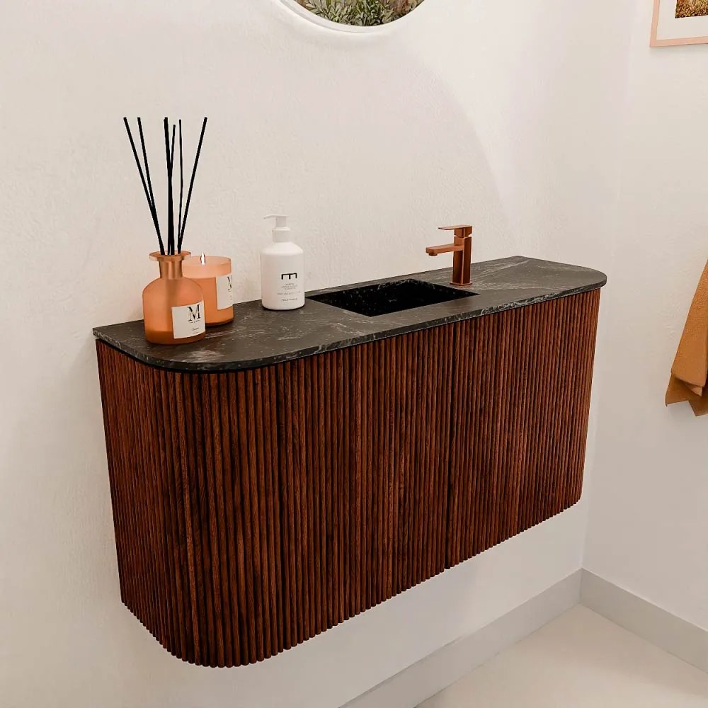 Mondiaz Joya DLux 85cm toiletmeubel ronding links/rechts ruby met wastafel faye midden 1 kraangat lava