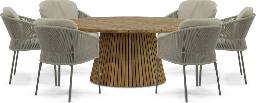 Tuinset Ronde Tuintafel 6 personen  Rope Taupe  4 Seasons Outdoor Florence/Fungo