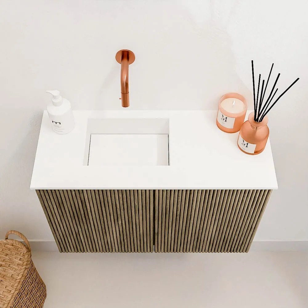 Mondiaz Joya 60cm toiletmeubel dusk met wastafel faye links zonder kraangat talc