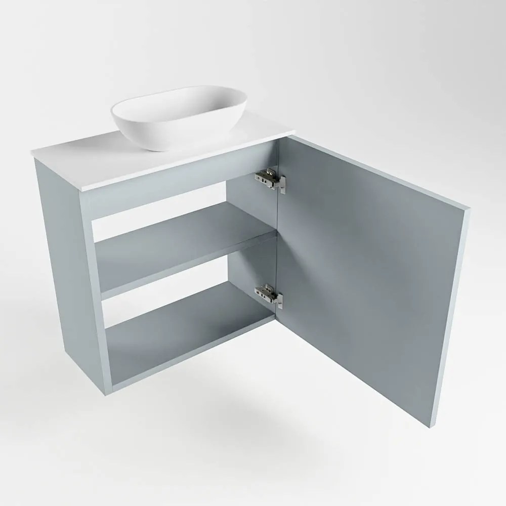 Mondiaz Fowy toiletmeubel 50cm clay met witte waskom rechts en kraangat