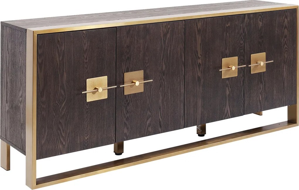 Dressoir Messing En Donker Hout - 180x40x80cm.