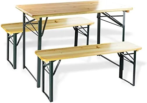 Inklapbare Picknickset Biertafel-Inklapbare tafel en twee bankjes hout