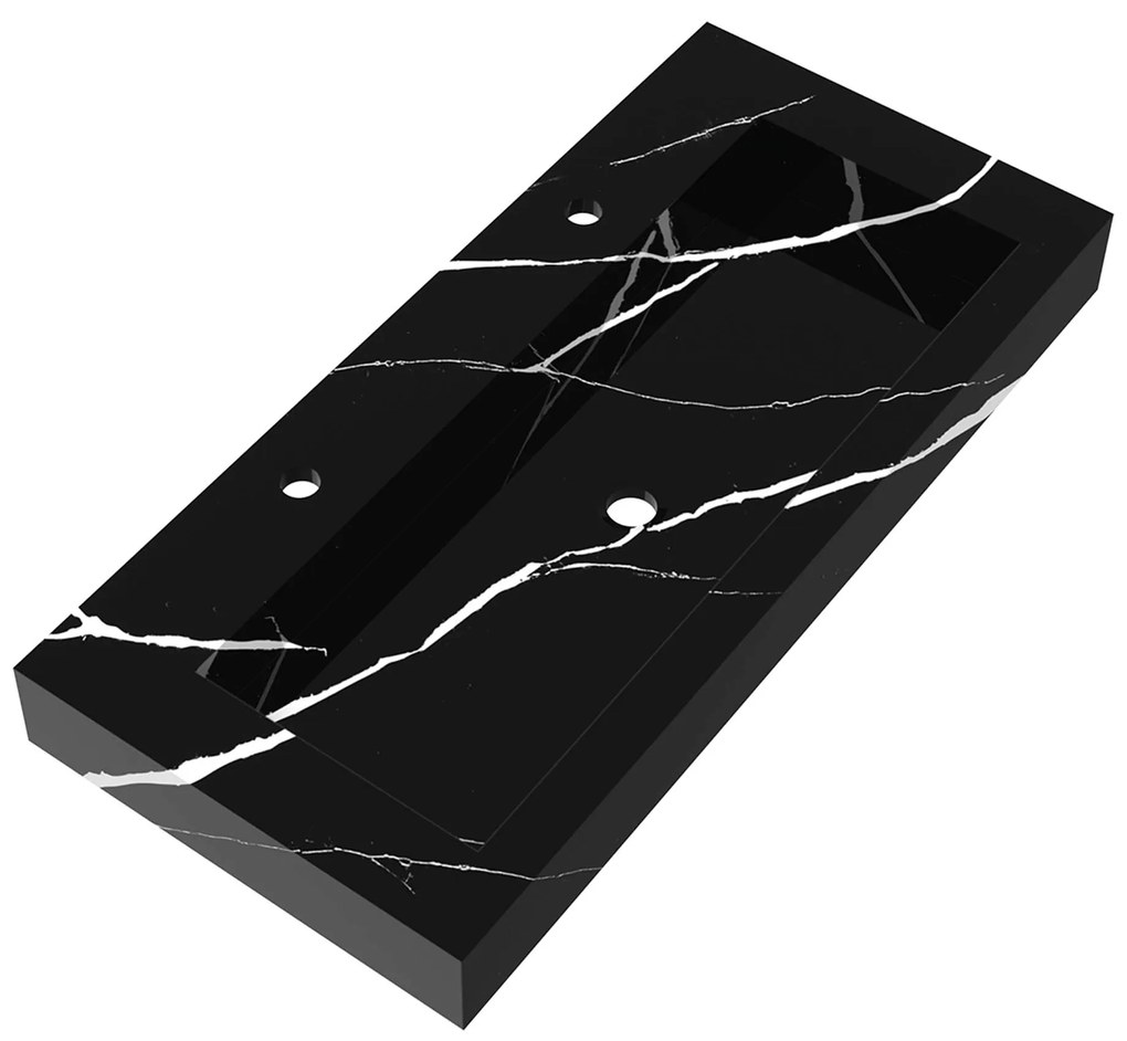 Sanituba Nature badmeubel 100cm mat wit  met wastafel Artificial Marble Nero Marquina 2 kraangaten