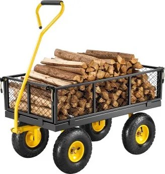 VEVOR-wagen 226,80 kg, transportwagen, tuinwagen, gereedschapswagen, handkar met grote all-terrain banden, afneembare zijpanelen van gaas en 180° draaibare handgreep, geel/zwart
