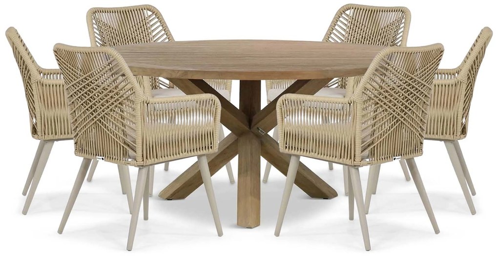 Tuinset Ronde Tuintafel 6 personen 160 cm Aluminium/wicker Taupe  Coco Vedra/Sand