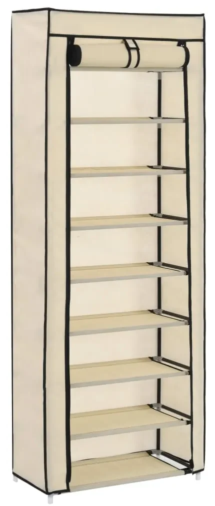 vidaXL Schoenenkast met hoes 57x29x162 cm stof crème