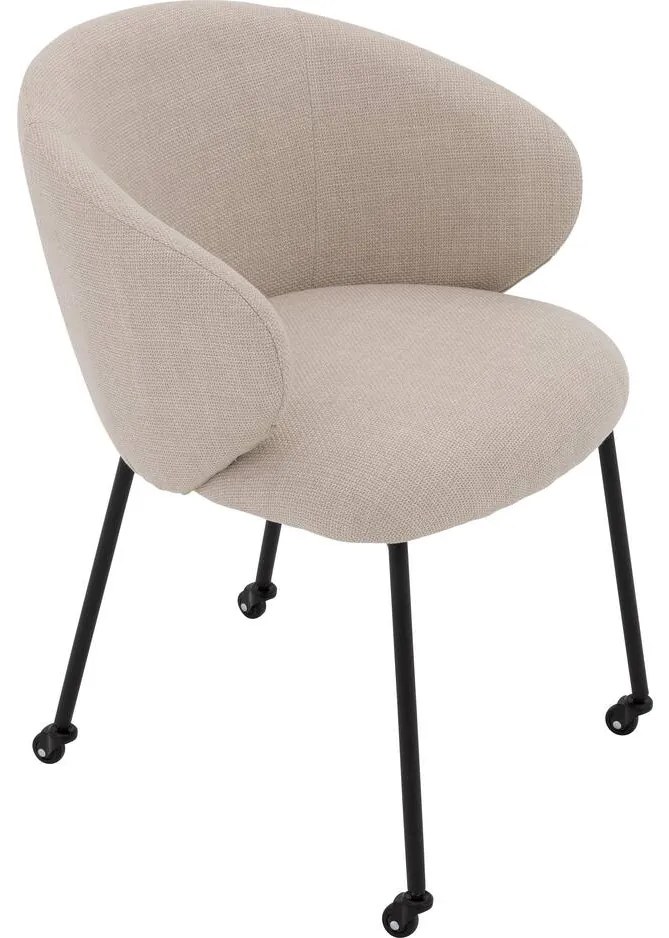 Goossens Stoel Noomi beige stof met armleuning en met wielen,