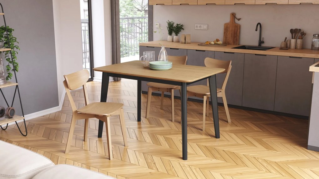 ROXY Onderstel naturel eik/zwart - RETRO KEUKEN-/DININGTAFEL - rechthoekige houten tafel