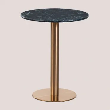 Ronde Bartafel Van Natuurlijk Steen Xiren Big Flower Groen Marmer - Geborsteld Roségoud & Ø60 Cm - Sklum