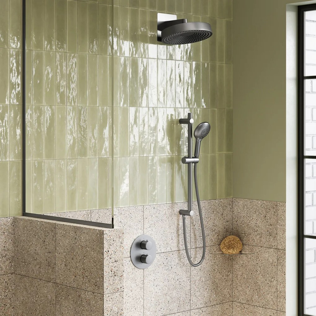 Saniclear Evolution inbouw regendouche rond met glijstang en 2 standen handdouche RVS