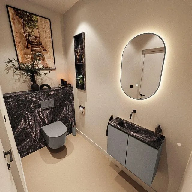 MONDIAZ TURE-DLUX 60cm toiletmeubel Smoke. EDEN wastafel Lava positie links. Zonder kraangat. TUREDX60SMOL0LAV