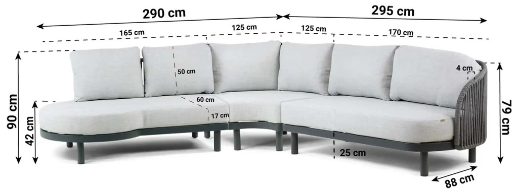 Hoek loungeset 5 personen Aluminium/rope Grijs  Santika Furniture Santika