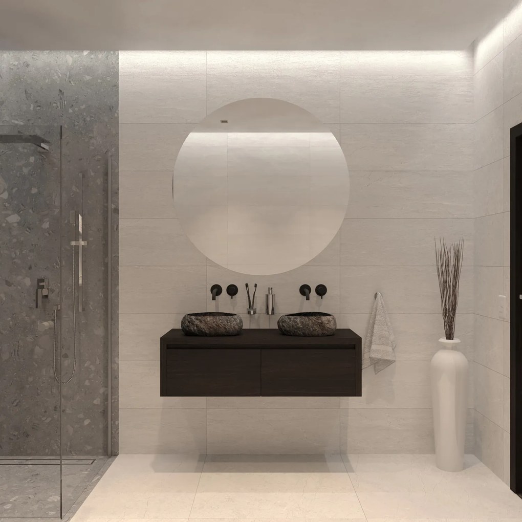 Gliss Design Ares badmeubel 140cm 2 lades charcoal met rivierstenen waskommen