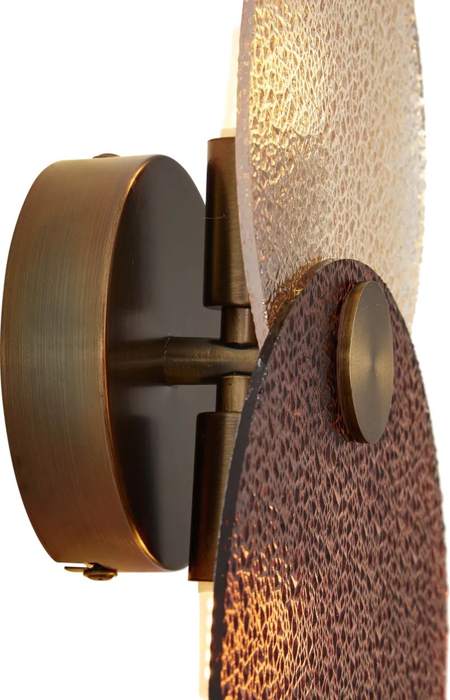 Art Deco wandlamp donker brons met amber glas 2-lichts - Text