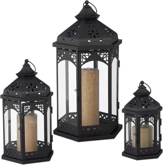 Lantaarn set van 3 stuks - windlicht - decoratief - lantaarns - 3 groottes zwart