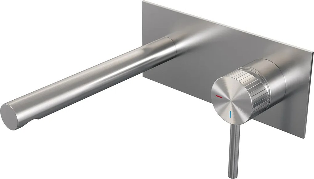 Brauer Stripe inbouw wastafelkraan ColdStart met rechte uitloop en afdekplaat model A1 RVS geborsteld PVD