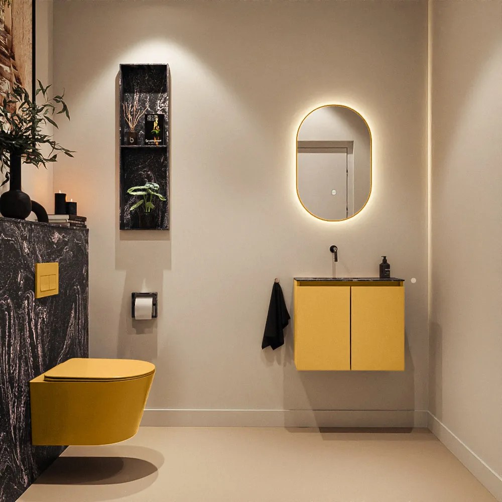 Mondiaz Ture DLux toiletmeubel 60cm ocher met wastafel lava links zonder kraangat