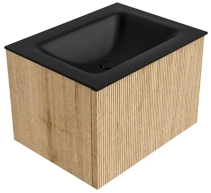 Mondiaz Kurve 60cm badmeubel oak met 1 lade en wastafel cloud midden 1 kraangat urban