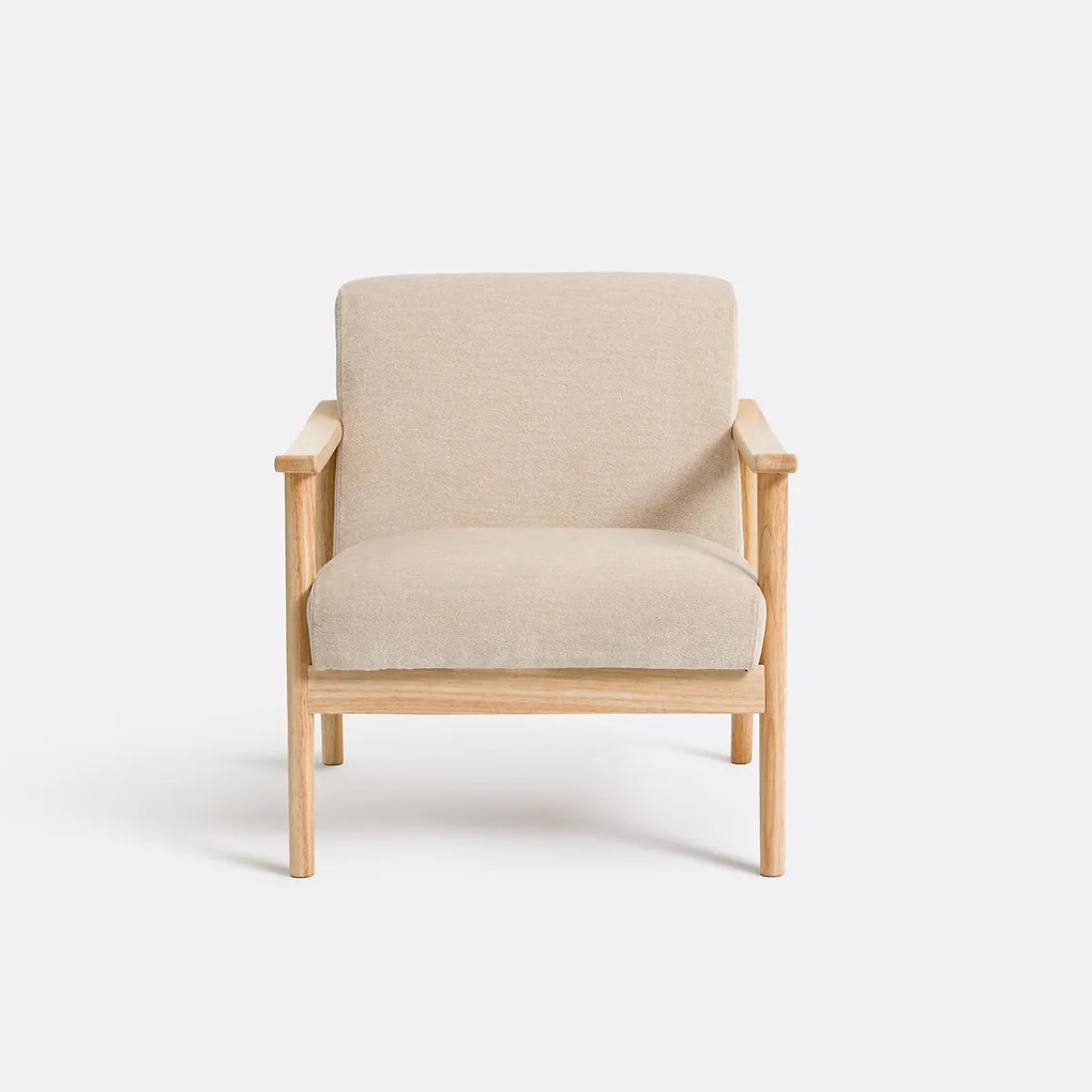 Loungefauteuil in hevea en structuurfluweel, EZRA