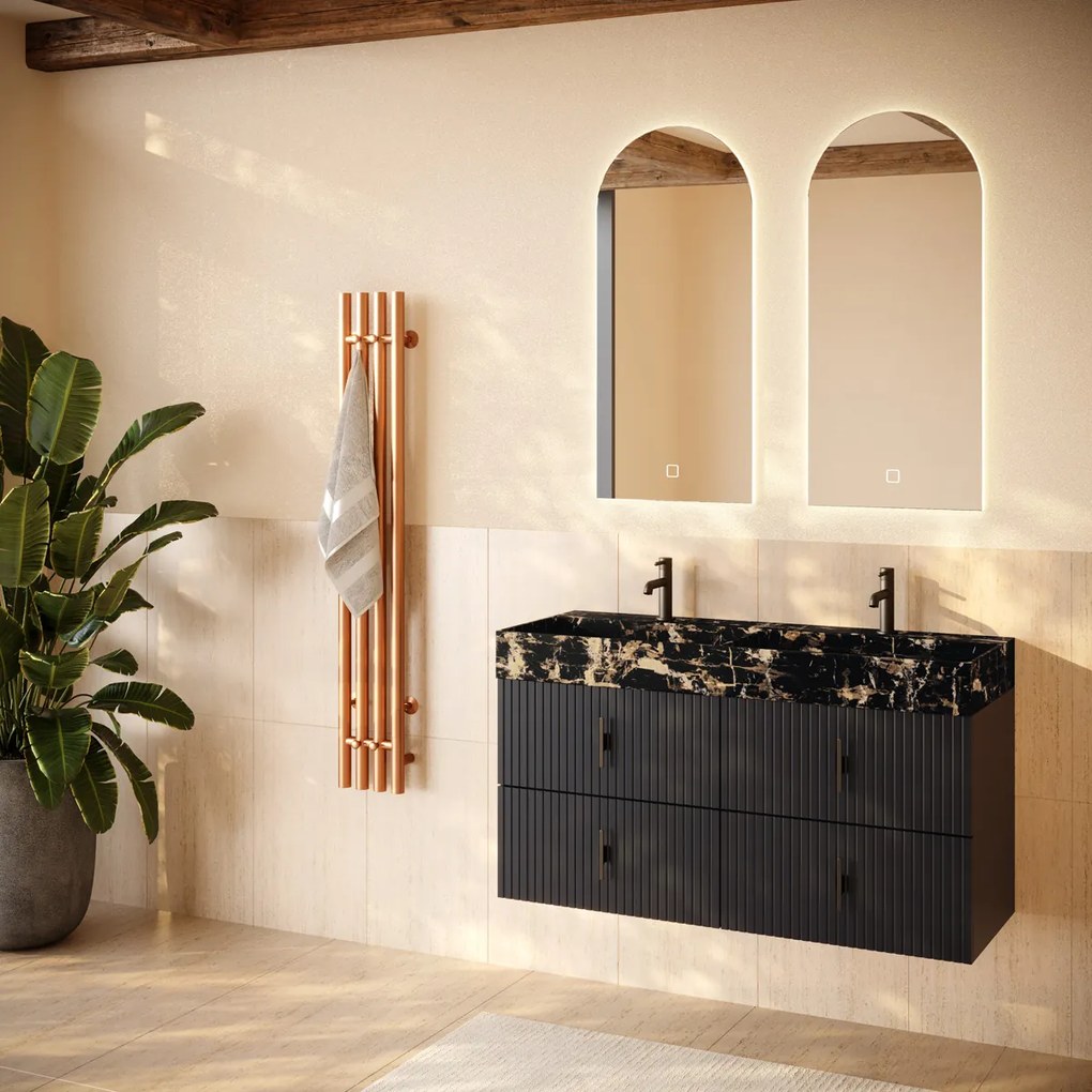 Muebles Murcia badmeubel ribbelfront 120cm antraciet met Portoro Gold wastafel met kraangaten