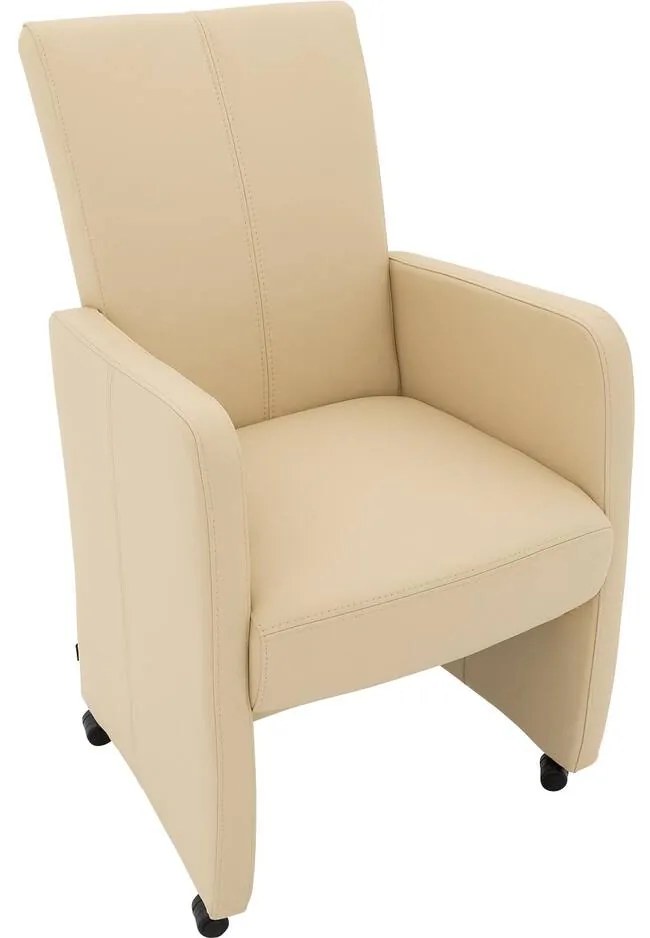 Goossens Excellent Eetkamerstoel Riva beige leer  met armleuning en met wielen, stijlvol landelijk