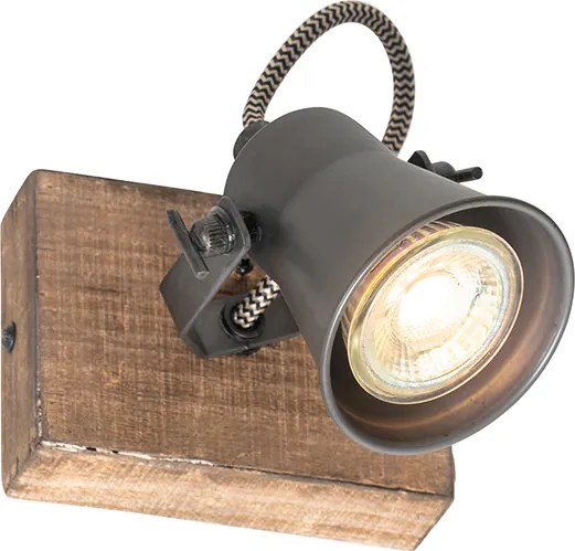 Landelijke spot zwart met hout verstelbaar - Jelle
