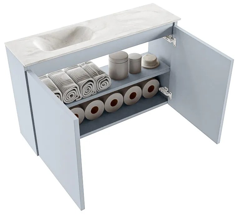 Mondiaz Ture DLux toiletmeubel 80cm clay met wastafel ostra links met kraangat